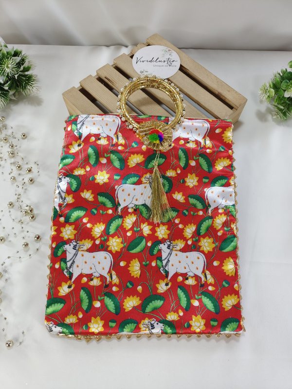 Potli Bag With Gold Handle Traditional And Floral design - Image 2