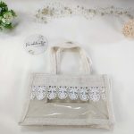 A delicate jute bag with lace details, perfect for wedding favors, nikah ceremonies, and bridal showers. This bag is ideal for bridesmaid gifts