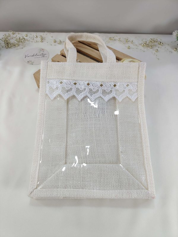 Jute Potli Bag Set with Lace Accents for bridesmaids Favors - Image 2