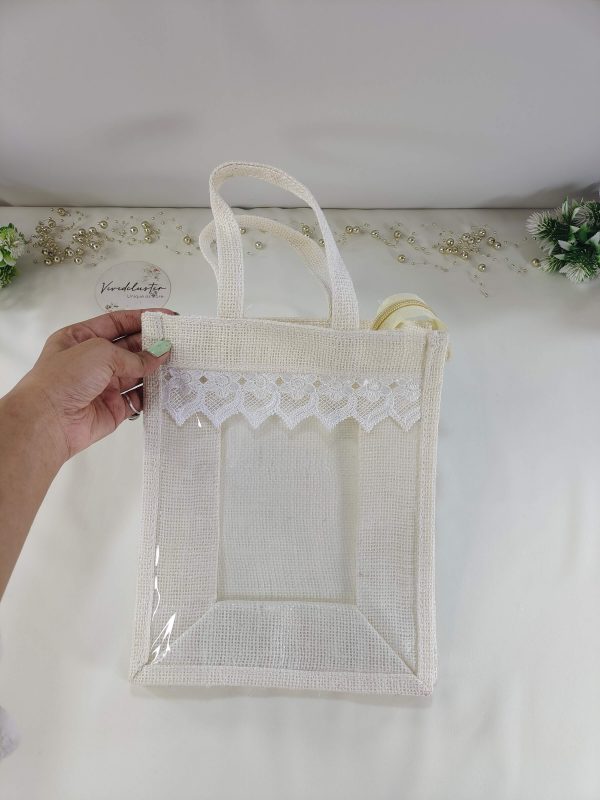 Jute Potli Bag Set with Lace Accents for bridesmaids Favors - Image 3