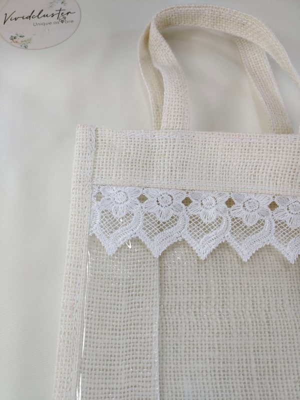 Jute Potli Bag Set with Lace Accents for bridesmaids Favors - Image 4