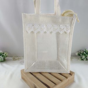 Jute Potli Bag Set with Lace Accents for bridesmaids Favors