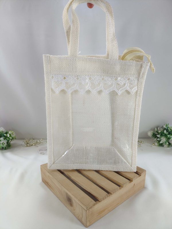 Jute Potli Bag Set with Lace Accents for bridesmaids Favors