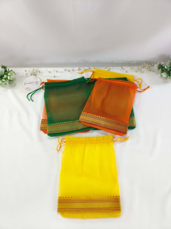multi-colored tissue potli bags, ideal for wedding favors, nikah ceremonies, and gift hampers. Perfect for birthdays, anniversaries